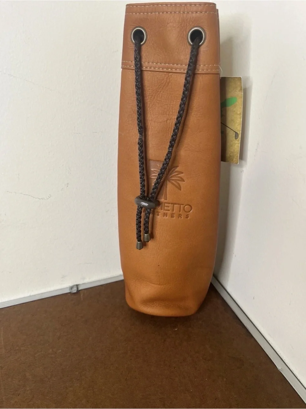 Tica Sport Tan Leather Wine Case Golf Bottle Bag Carrier Palmetto Partners Logo